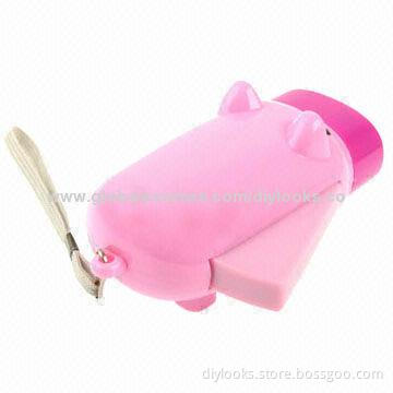 Cute Pink Pig-shaped Emergency LED Hand Pressed Flashlight, OEM Orders Welcomed